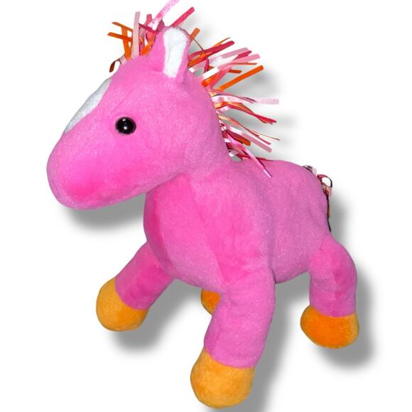 Animal Adventure 10" Plush Horse Pony White Diamond Mane Pink Ribbons Toy Gift - Picture 11 of 12